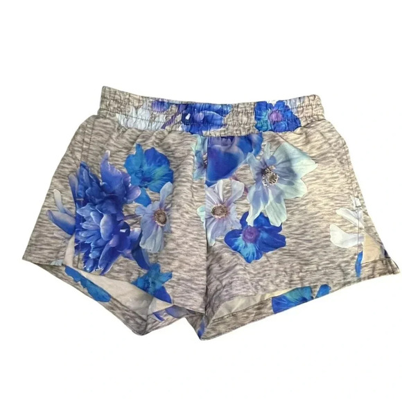 Old Navy Active Girls Shorts Size Small 6-7 Gray Blue Floral Pattern Loose Fit - Picture 1 of 4